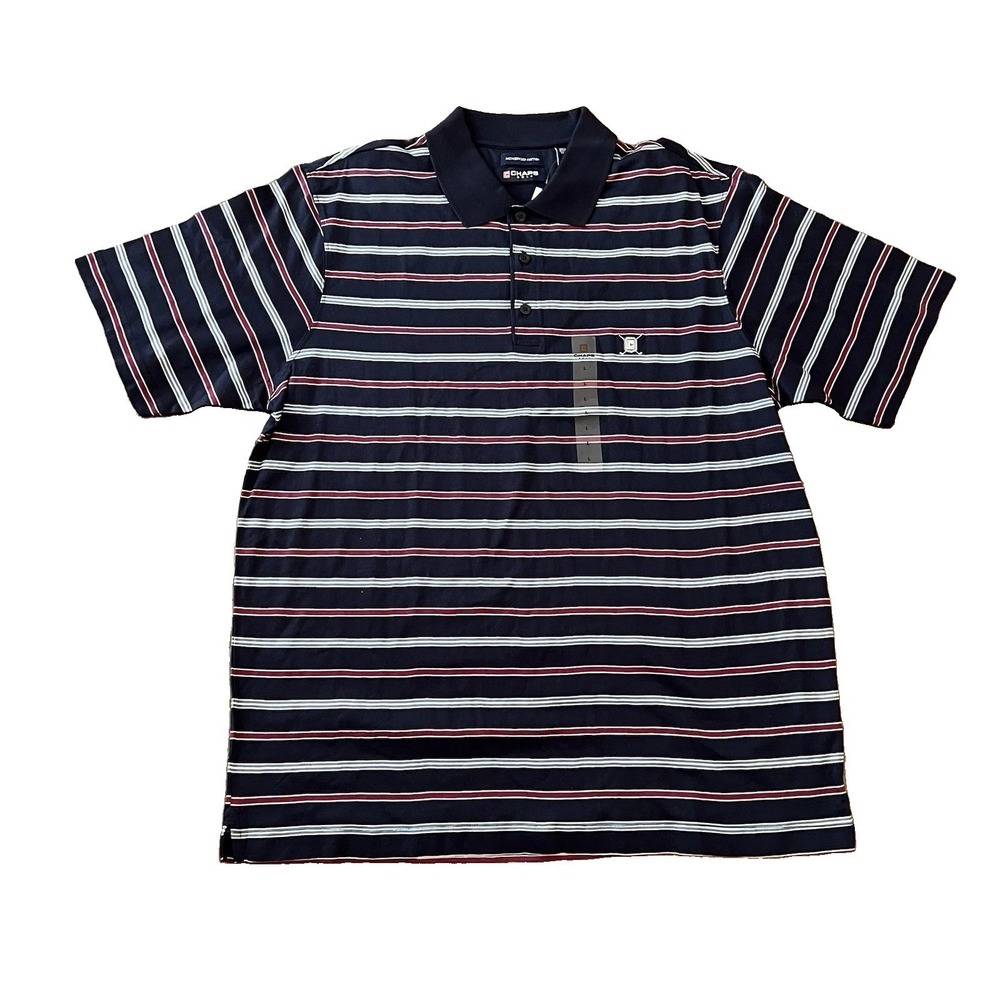 New‎ Chaps Golf  Men's Polo Shirt Large Mercerized Cotton Blue Red Stripes